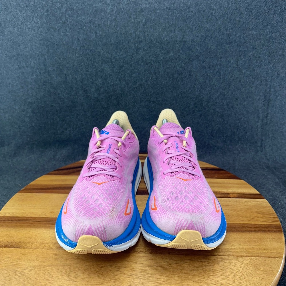 Hoka One One Clifton 9 Shoes Womens 11D Wide Pink Blue Comfort Chunky Sneakers - Picture 4 of 13